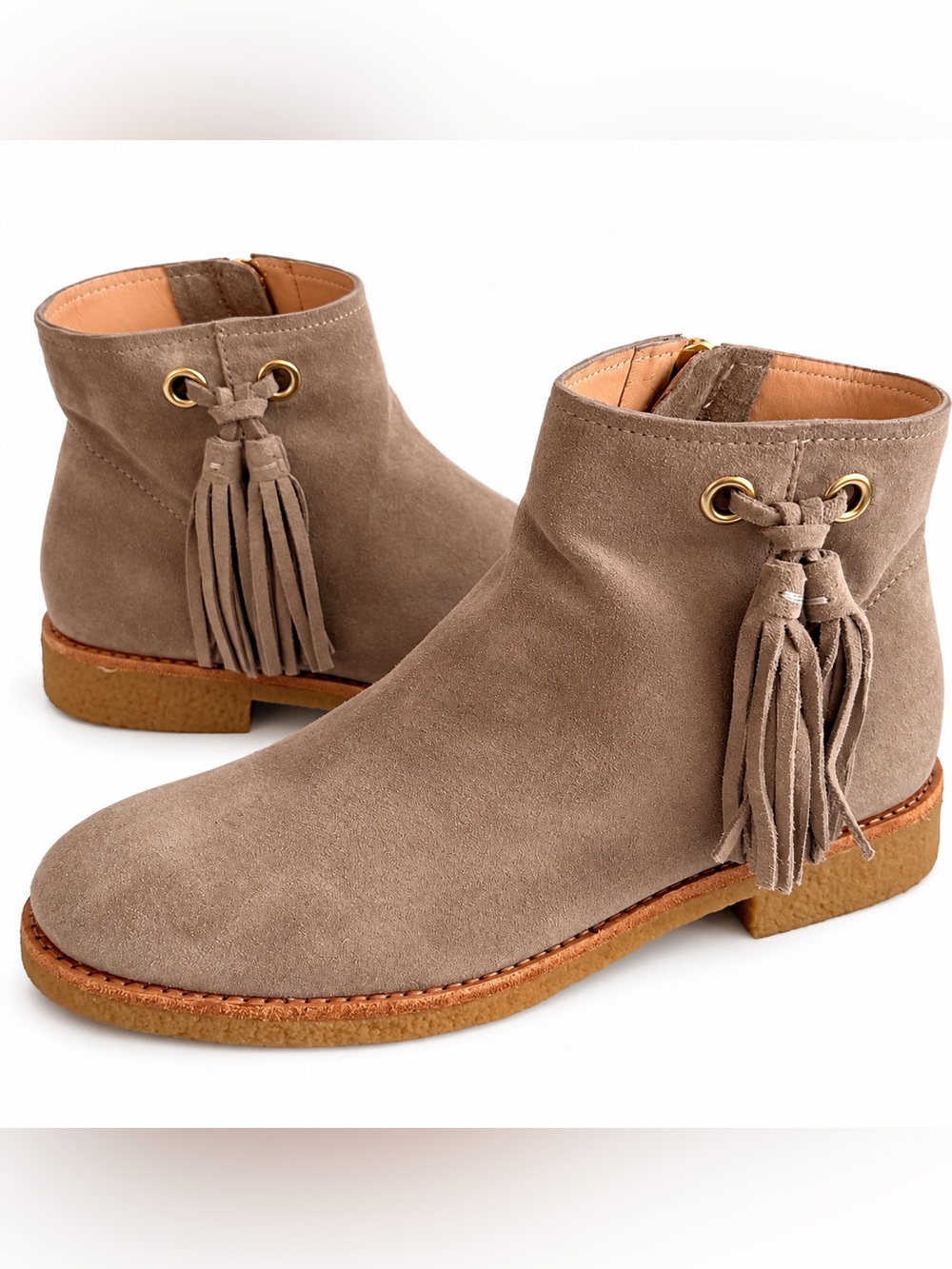 Kate Spade Betsie Taupe Suede Fringe Tassel Ankle Boots Size 7M